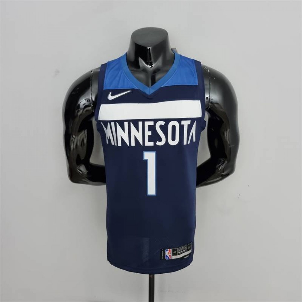 Camiseta Anthony Edwards #1 Minnesota Timberwolves Edición 75 Aniversario Azul Real