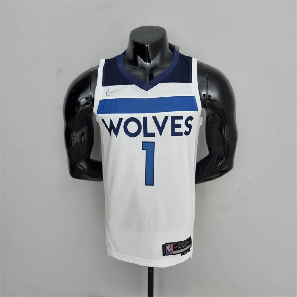 Camiseta Anthony Edwards #1 Minnesota Timberwolves Edición 75 Aniversario Blanco