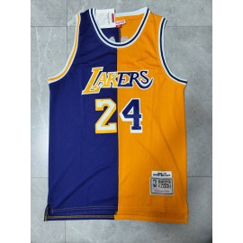 Camiseta Kobe Bryant #24 Los Angeles Lakers Cuello Redondo Amarilla/Púrpura