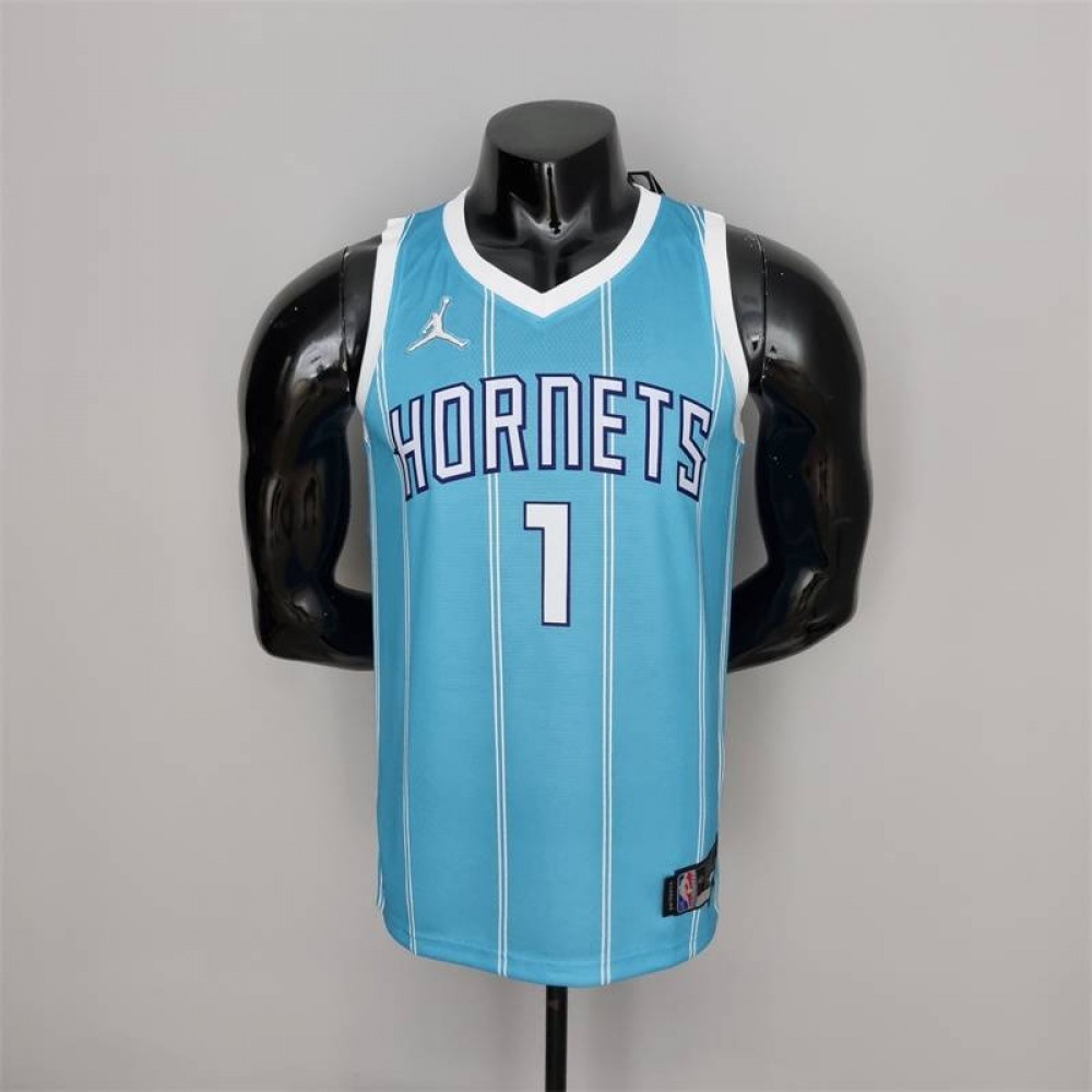 Camiseta LaMelo Ball #1 Charlotte Hornets Edición 75 Aniversario Azul Camiseta LaMelo Ball #1 Charlotte Hornets Edición 75 Aniversario Azul