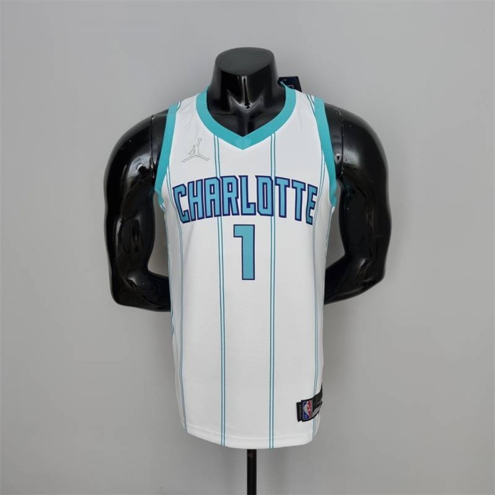 Camiseta LaMelo Ball #1 Charlotte Hornets Edición 75 Aniversario Blanca Camiseta LaMelo Ball #1 Charlotte Hornets Edición 75 Aniversario Blanca