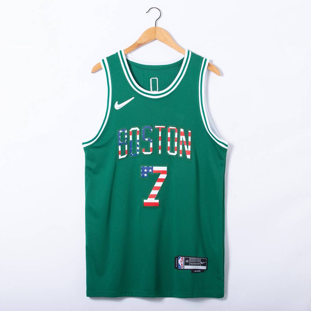 Camiseta Jaylen Brown #7 Boston Celtics Edicion 75 Aniversario Bandera Nacional Verde Camiseta Jaylen Brown #7 Boston Celtics Edicion 75 Aniversario Bandera Nacional Verde