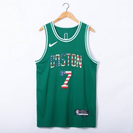 Camiseta Jaylen Brown #7 Boston Celtics Edicion 75 Aniversario Bandera Nacional Verde