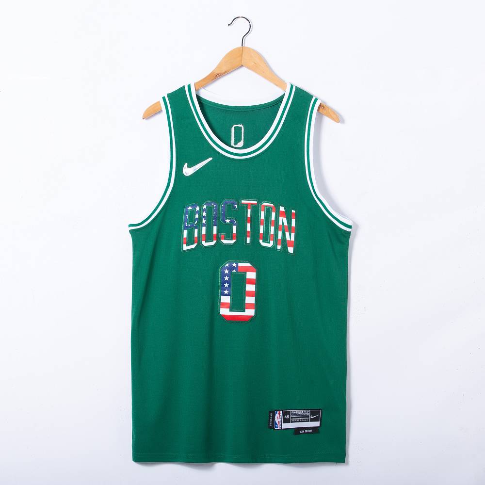 Camiseta Jayson Tatum #0 Boston Celtics Edicion 75 Aniversario Bandera Nacional Verde Camiseta Jayson Tatum #0 Boston Celtics Edicion 75 Aniversario Bandera Nacional Verde
