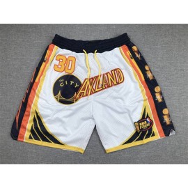 Pantalon Corto De Bolsillo Stephen Curry #30 Golden State Warriors Edición Desfile de Campeones Blanco