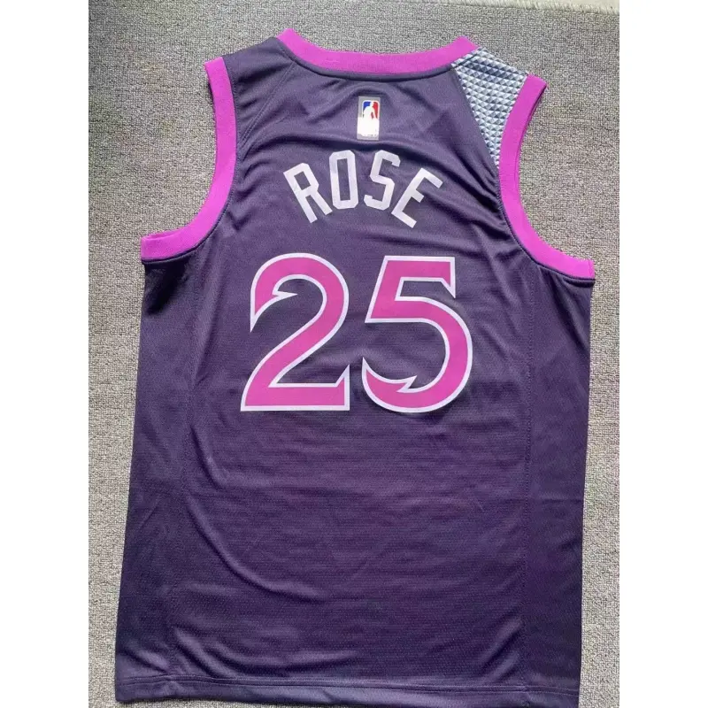Camiseta Derrick Rose #25 Minnesota Timberwolves Morado Oscuro/Rosa