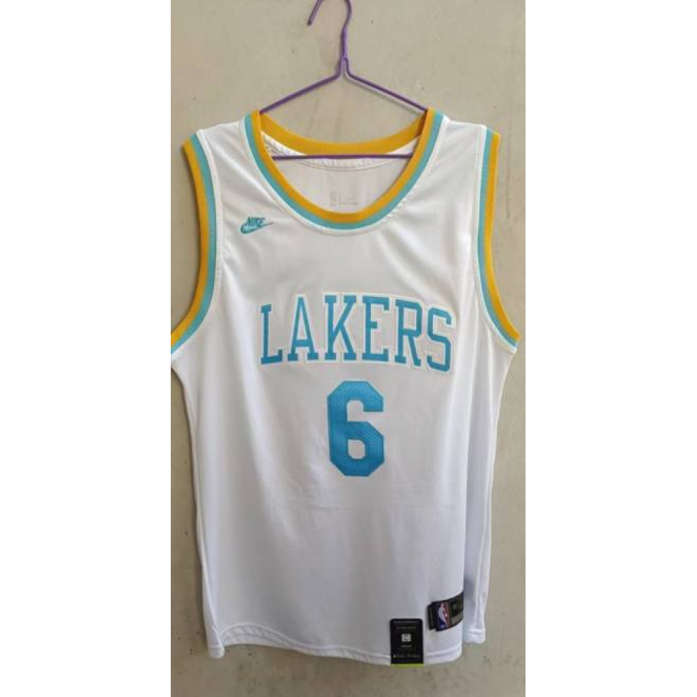 Camiseta LeBron James #6 Los Angeles Lakers Blanco/Amarillo Camiseta LeBron James #6 Los Angeles Lakers Blanco/Amarillo