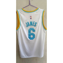 Camiseta LeBron James #6 Los Angeles Lakers Blanco/Amarillo Camiseta LeBron James #6 Los Angeles Lakers Blanco/Amarillo