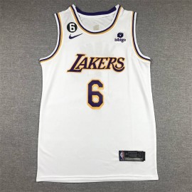 Camiseta Lebron James #6 Los Angeles Lakers 2023 Cuello Redondo Blanco