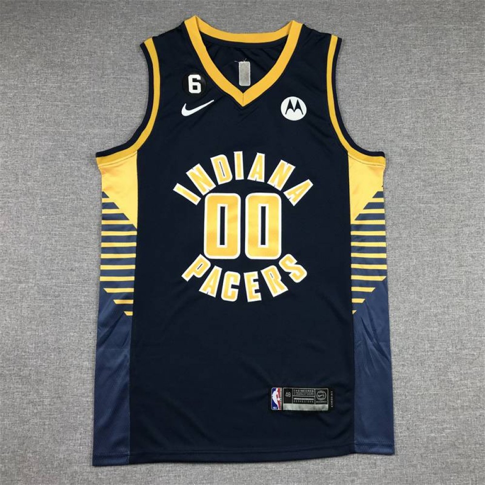 Camiseta Bennedict Mathurin #00 Indiana Pacers Azul Negro Camiseta Bennedict Mathurin #00 Indiana Pacers Azul Negro