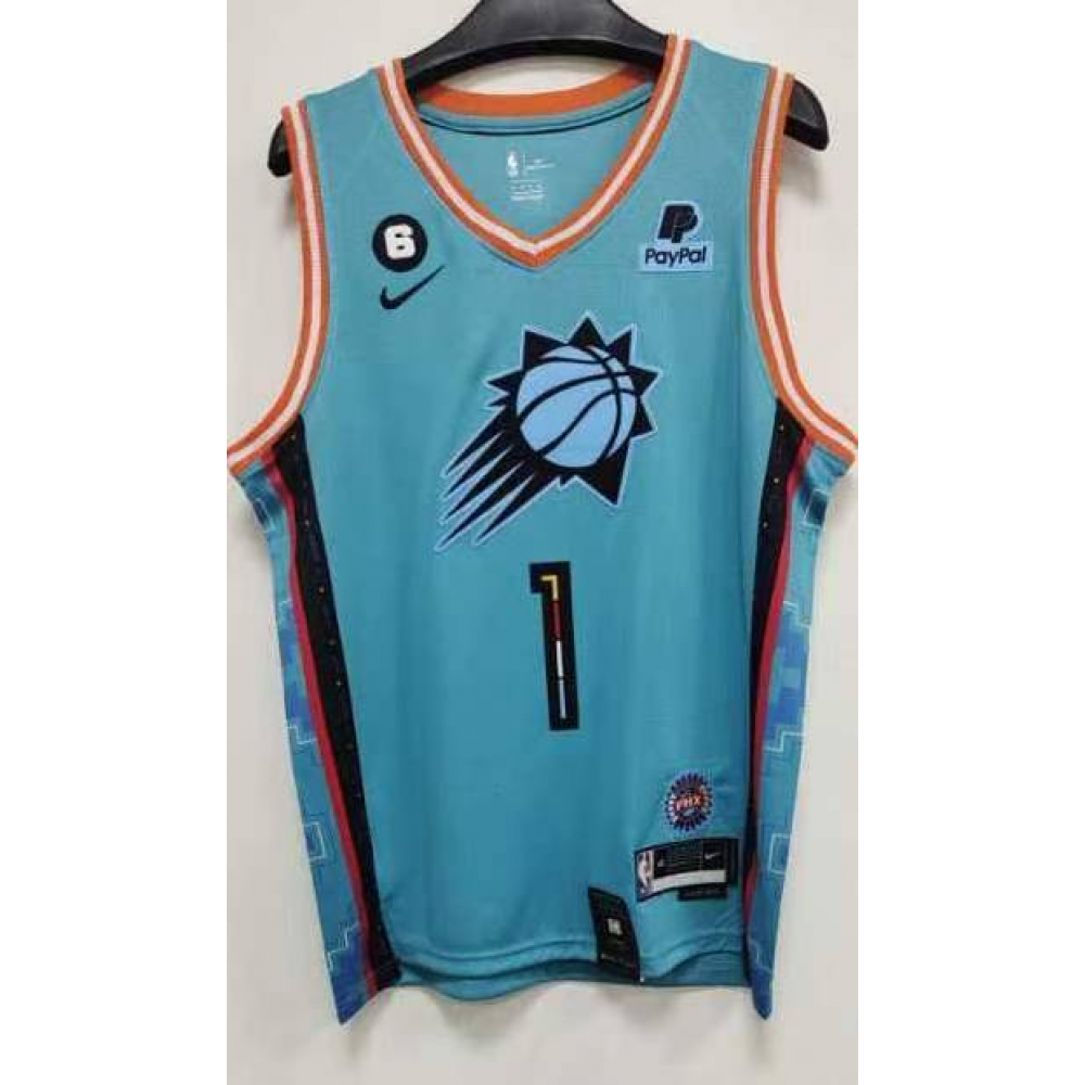 Camiseta Devin Booker #1 Phoenix Suns 2023 Azul City Edition Camiseta Devin Booker #1 Phoenix Suns 2023 Azul City Edition