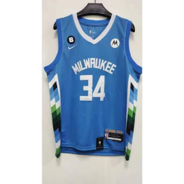 Camiseta Giannis Antetokounmpo #34 Milwaukee Bucks 2023 Azul City Edition
