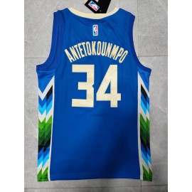 Camiseta Giannis Antetokounmpo #34 Milwaukee Bucks 22/23 Azul Camiseta Giannis Antetokounmpo #34 Milwaukee Bucks 22/23 Azul