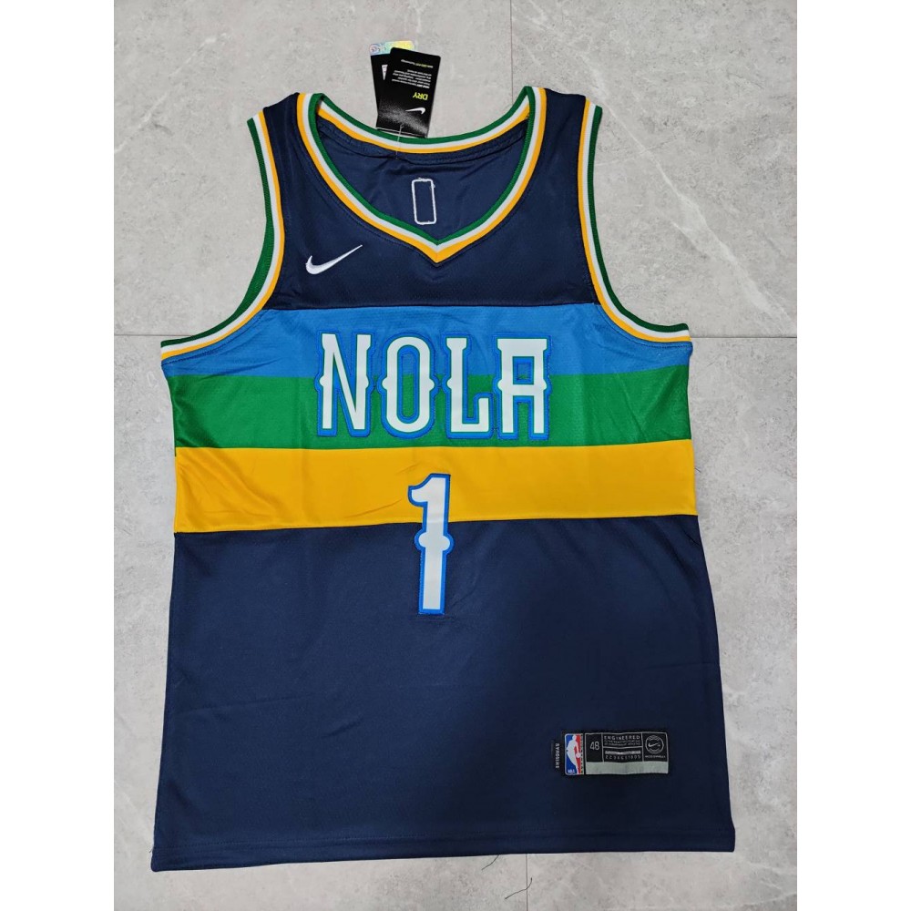 Camiseta Zion Williamson #1 New Orleans Pelicans 22/23 Azul Negro Camiseta Zion Williamson #1 New Orleans Pelicans 22/23 Azul Negro
