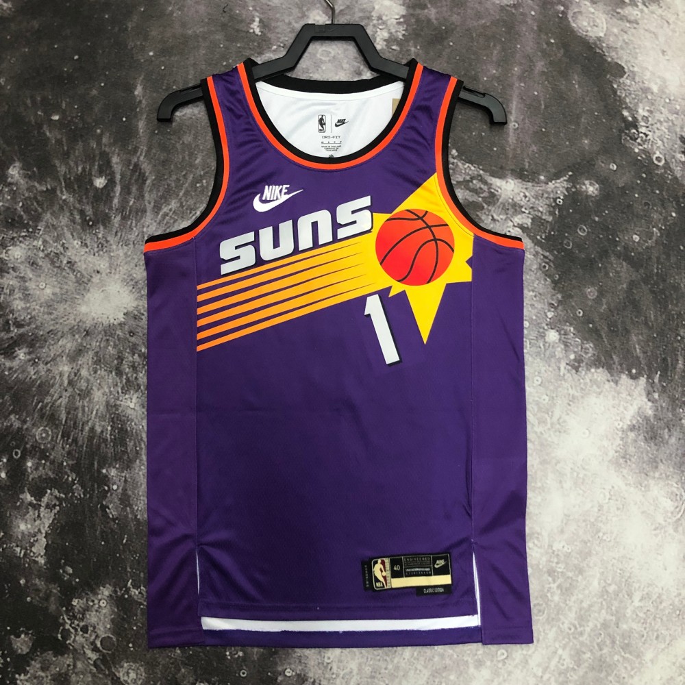 Camiseta Devin Booker #1 Phoenix Suns 2023 Classic Edition Púrpura Camiseta Devin Booker #1 Phoenix Suns 2023 Classic Edition Púrpura