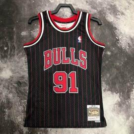 Camiseta Dennis Rodman #91 Chicago Bulls 1996 Negro con Rayas Rojas