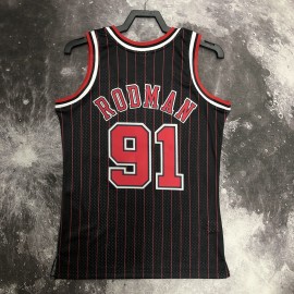 Camiseta Dennis Rodman #91 Chicago Bulls 1996 Negro con Rayas Rojas Camiseta Dennis Rodman #91 Chicago Bulls 1996 Negro con Rayas Rojas