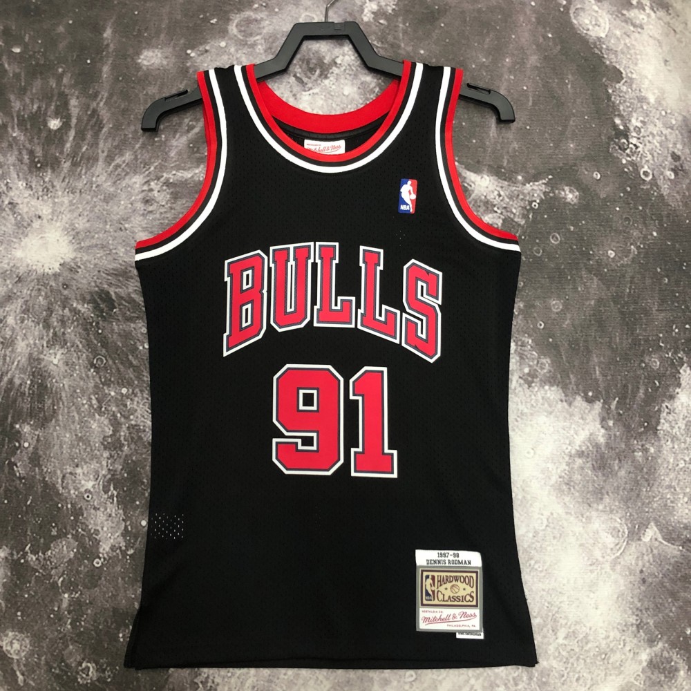 Camiseta Dennis Rodman #91 Chicago Bulls 1998 Negro
