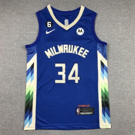 Camiseta Giannis Antetokounmpo #34 Milwaukee Bucks 2023 City Edition Azul