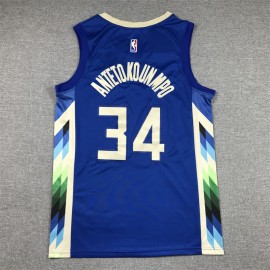 Camiseta Giannis Antetokounmpo #34 Milwaukee Bucks 2023 City Edition Azul Camiseta Giannis Antetokounmpo #34 Milwaukee Bucks 2023 City Edition Azul