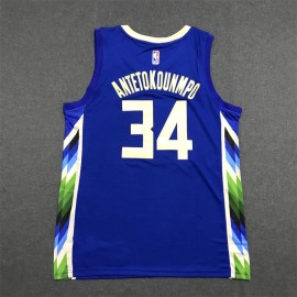 Camiseta Giannis Antetokounmpo #34 Milwaukee Bucks 22/23 City Edition Azul Camiseta Giannis Antetokounmpo #34 Milwaukee Bucks 22/23 City Edition Azul