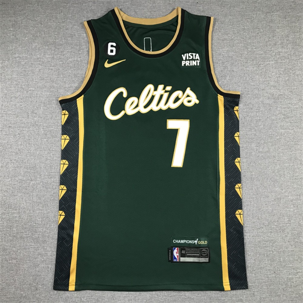 Camiseta Jaylen Brown #7 Boston Celtics 2023 City Edition Verde Camiseta Jaylen Brown #7 Boston Celtics 2023 City Edition Verde