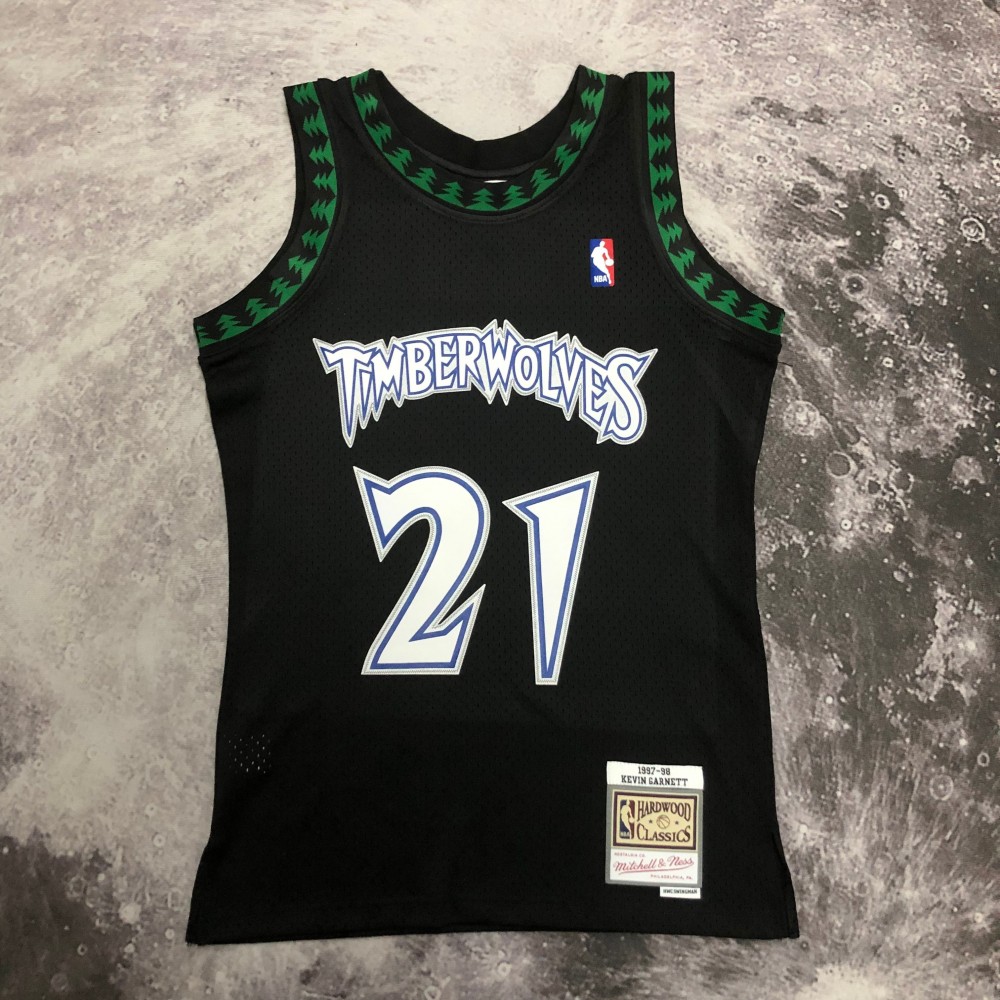 Camiseta Kevin Garnett #21 Minnesota Timberwolves 1998 Negro