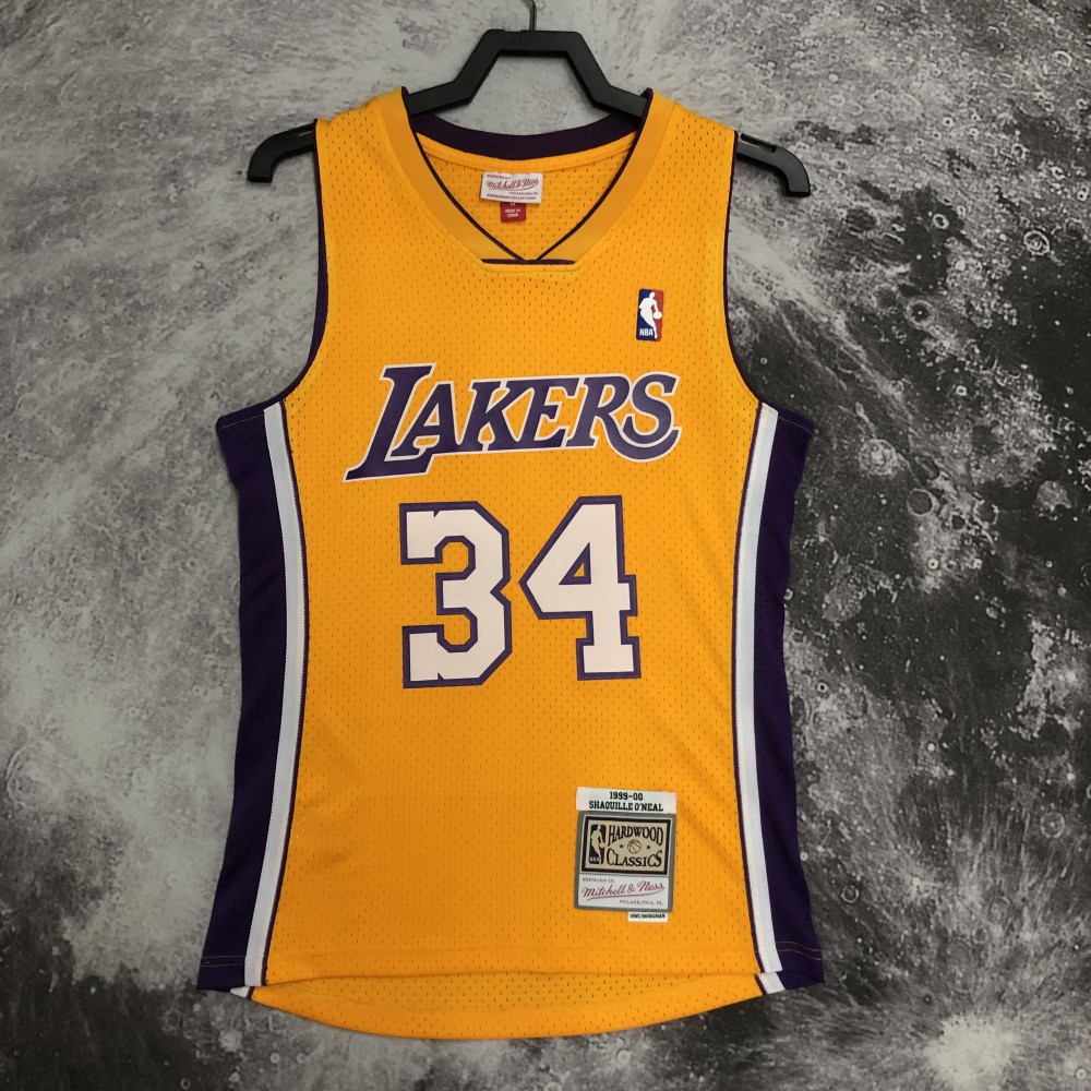 Camiseta Shaquille O'Neal #34 Los Angeles Lakers 2000 Amarillo V-Neck