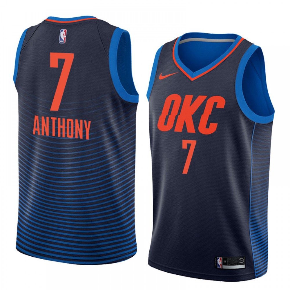 Camiseta Carmelo Anthony #7 Oklahoma City Thunder Azul Oscuro Con Rayas Camiseta Carmelo Anthony #7 Oklahoma City Thunder Azul Oscuro Con Rayas