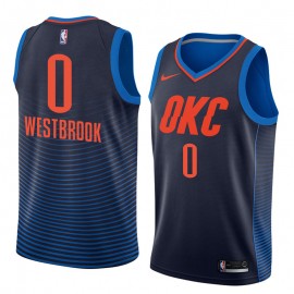 Camiseta Russell Westbrook #0 Oklahoma City Thunder Azul Oscuro Con Rayas
