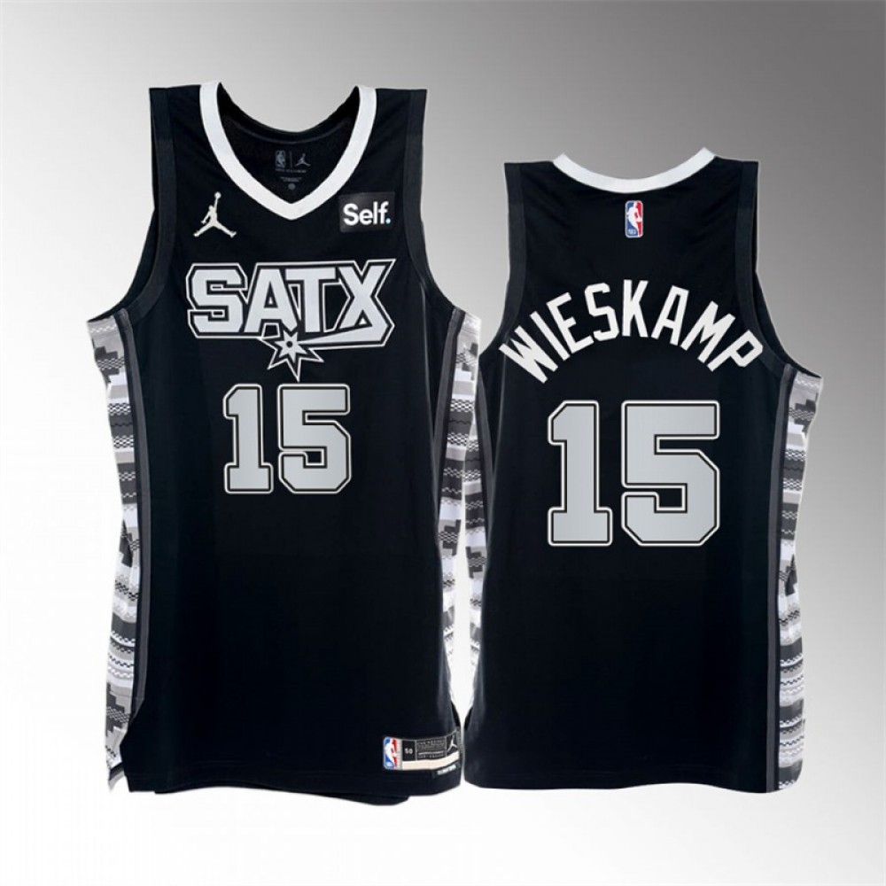 Camiseta Joe Wieskamp #15 San Antonio Spurs 2023 Negro Statement Edition Camiseta Joe Wieskamp #15 San Antonio Spurs 2023 Negro Statement Edition