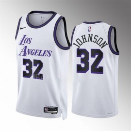 Camiseta Magic Johnson #32 Los Angeles Lakers 2023 Blanco City Edition