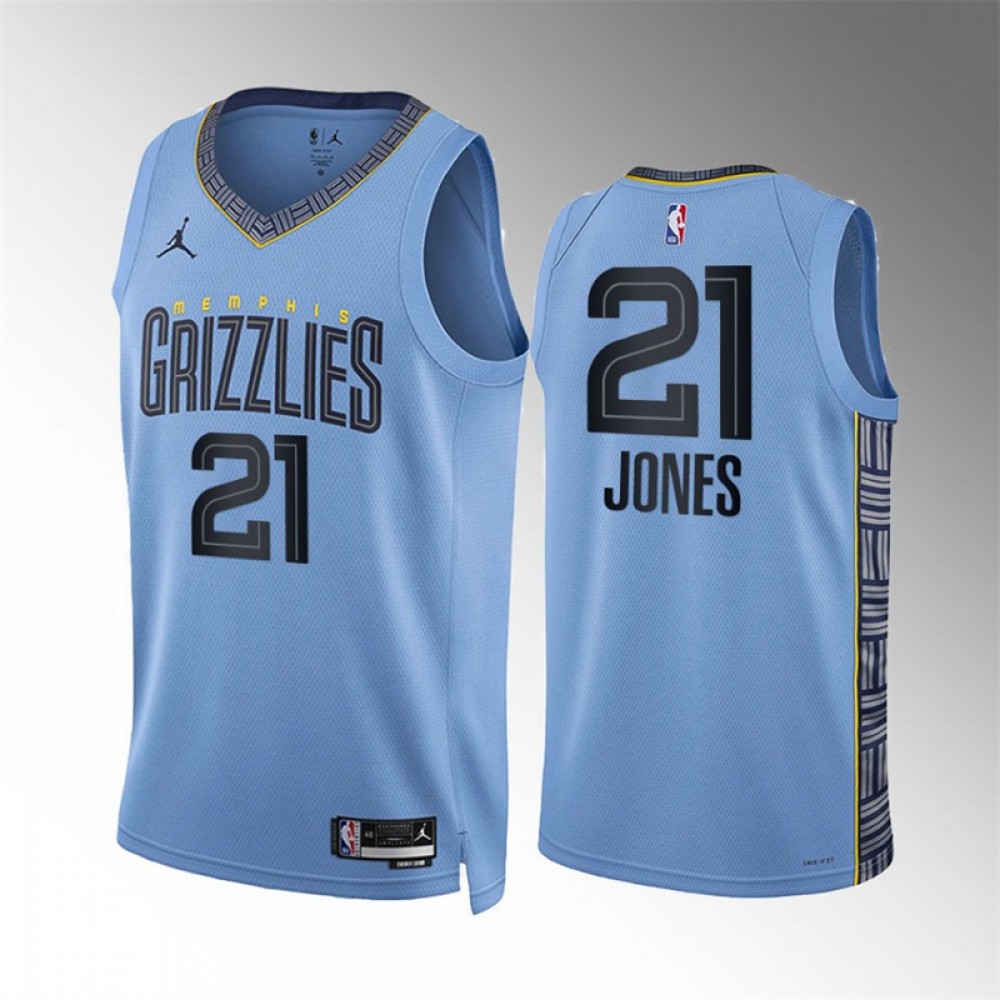 Camiseta Tyus Jones #21 Memphis Grizzlies 2023 Azul Statement Edition Camiseta Tyus Jones #21 Memphis Grizzlies 2023 Azul Statement Edition