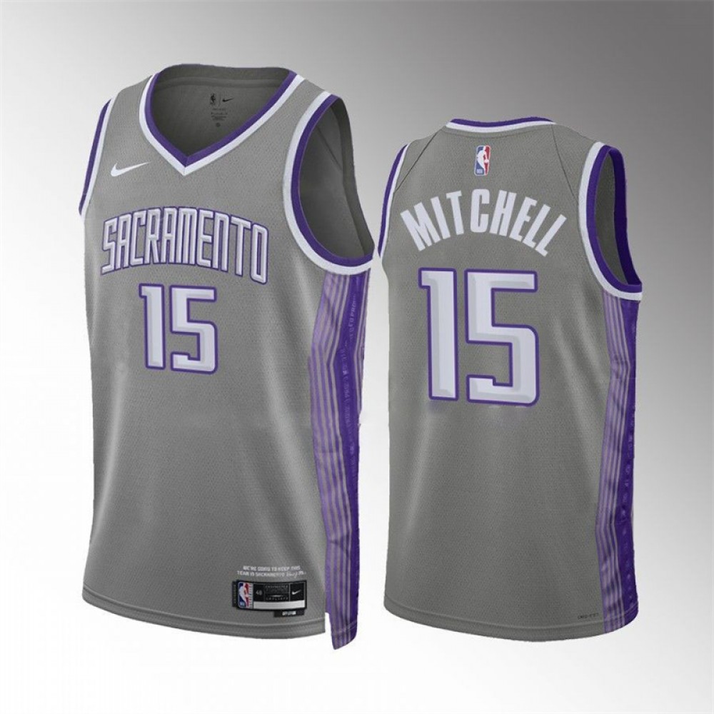 Camiseta Davion Mitchell #15 Sacramento Kings 2023 Gris City Edition Camiseta Davion Mitchell #15 Sacramento Kings 2023 Gris City Edition