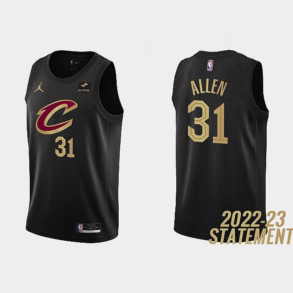 Camiseta Jarrett Allen #31 Cleveland Cavaliers 2023 Negro Statement Edition Camiseta Jarrett Allen #31 Cleveland Cavaliers 2023 Negro Statement Edition