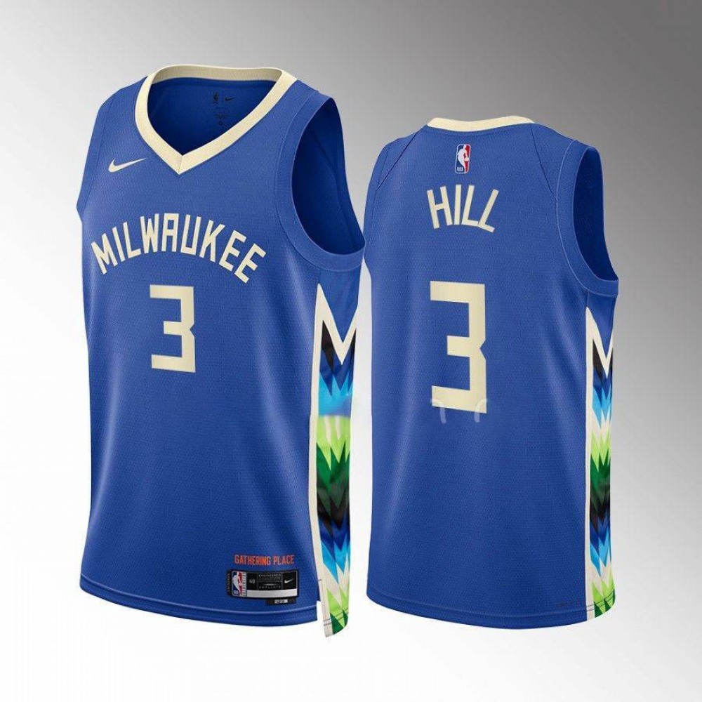 Camiseta George Hill #3 Milwaukee Bucks 2022-23 City Edition Azul Camiseta George Hill #3 Milwaukee Bucks 2022-23 City Edition Azul