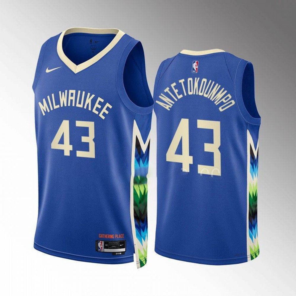 Camiseta Thanasis Antetokounmpo #43 Milwaukee Bucks 2022-23 City Edition Azul Camiseta Thanasis Antetokounmpo #43 Milwaukee Bucks 2022-23 City Edition Azul