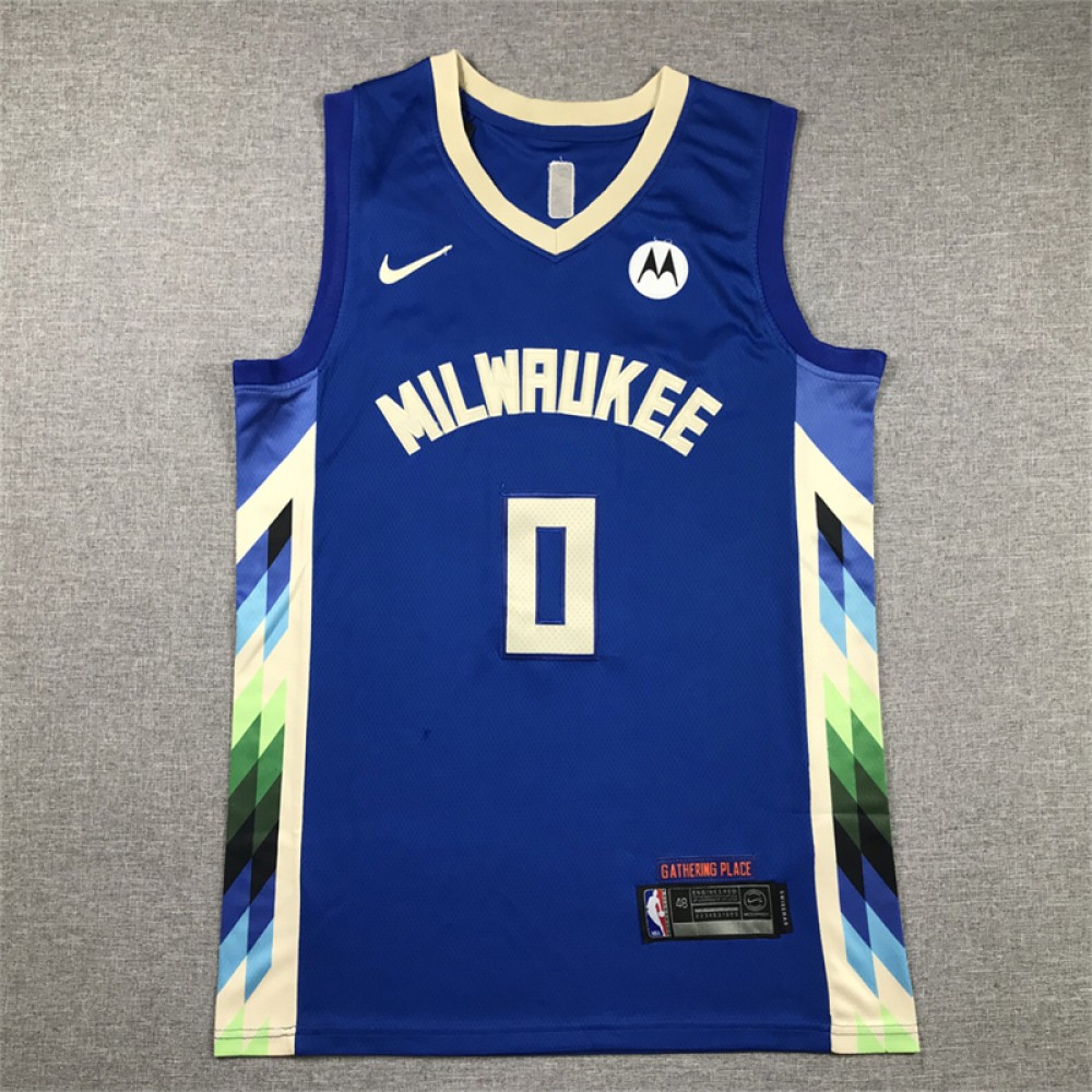 Camiseta Damian Lillard #0 Milwaukee Bucks City Edition Azul Camiseta Damian Lillard #0 Milwaukee Bucks City Edition Azul