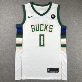 Camiseta Damian Lillard #0 Milwaukee Bucks Blanco