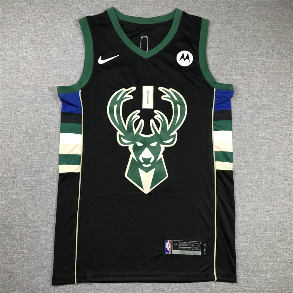 Camiseta Damian Lillard #0 Milwaukee Bucks Negro Camiseta Damian Lillard #0 Milwaukee Bucks Negro