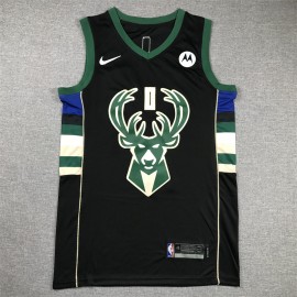 Camiseta Damian Lillard #0 Milwaukee Bucks Negro