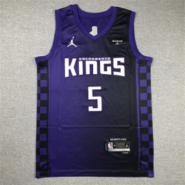 Camiseta De'Aaron Fox #5 Sacramento Kings 2024 Edición Statement Negro&Azul