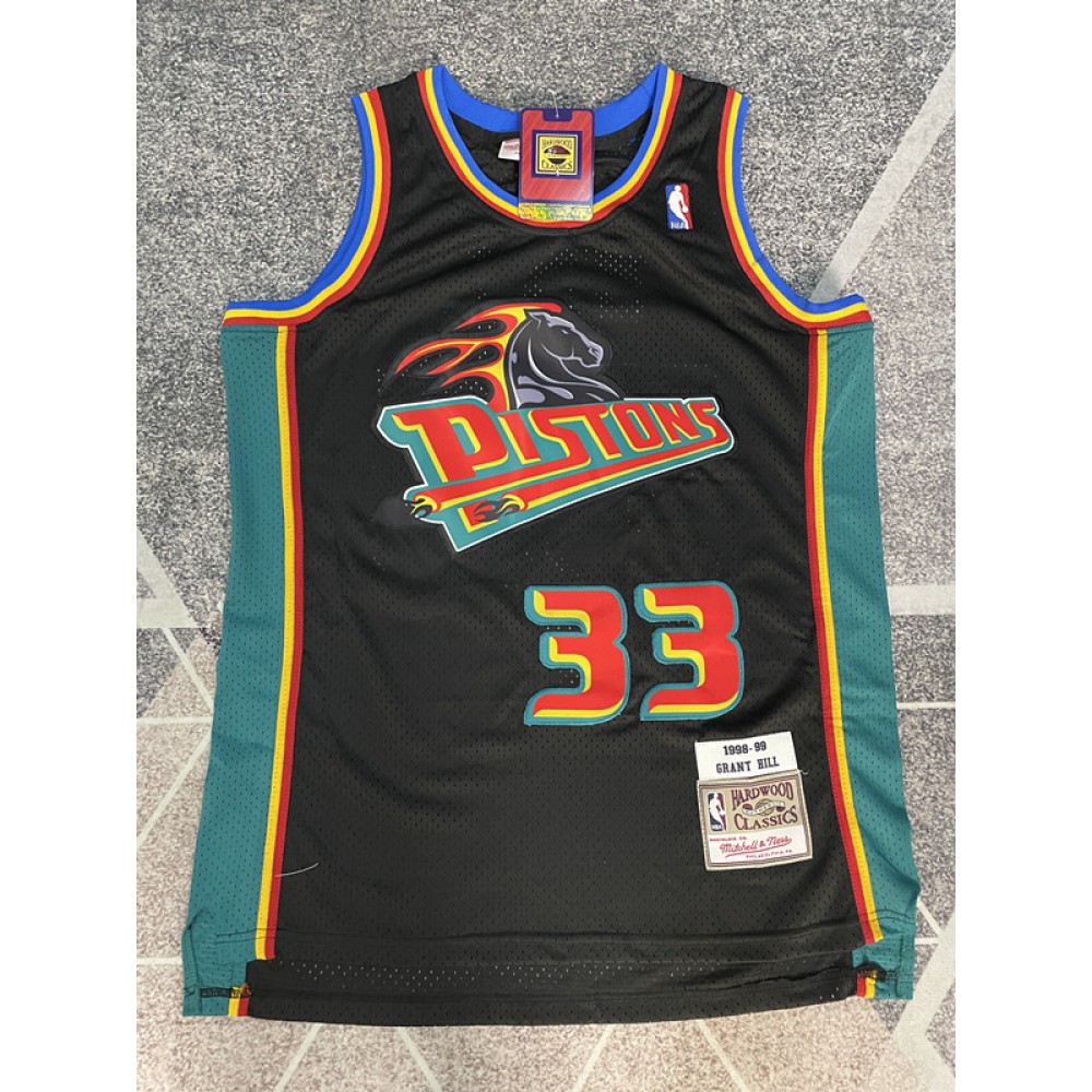 Camiseta Grant Hill #33 Detroit Pistons 1998-99 Retro Negro Camiseta Grant Hill #33 Detroit Pistons 1998-99 Retro Negro