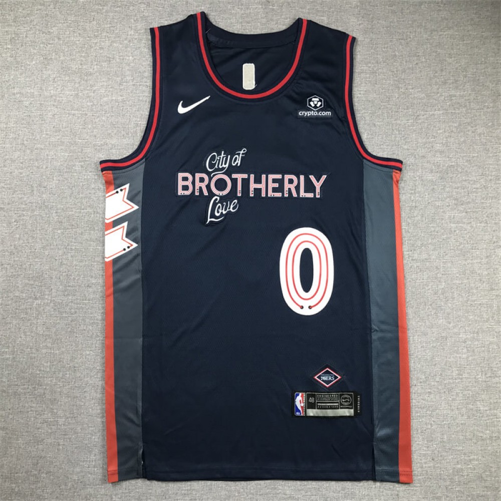 Camiseta Tyrese Maxey #0 Philadelphia 76ers 2024 Azul Oscuro City Edition Camiseta Tyrese Maxey #0 Philadelphia 76ers 2024 Azul Oscuro City Edition