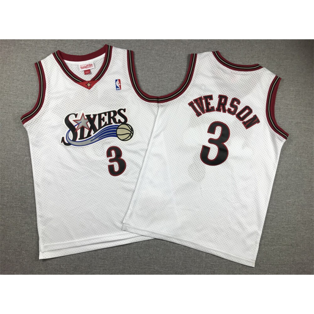 Camiseta Allen Iverson #3 Philadelphia 76ers 1998 Blanco Niño Camiseta Allen Iverson #3 Philadelphia 76ers 1998 Blanco Niño
