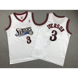 Camiseta Allen Iverson #3 Philadelphia 76ers 1998 Blanco Niño