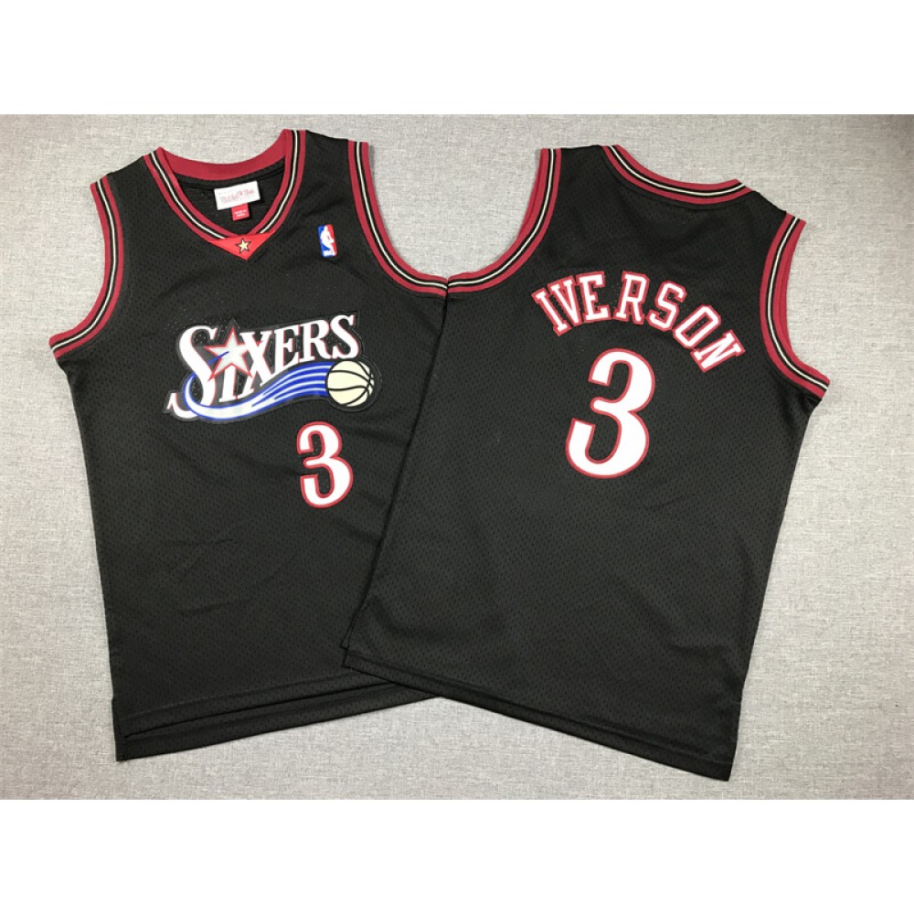Camiseta Allen Iverson #3 Philadelphia 76ers 1998 Negro Niño
