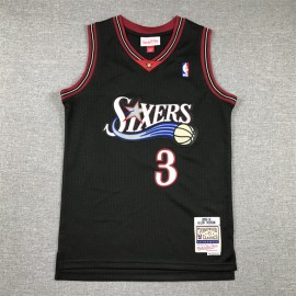 Camiseta Allen Iverson #3 Philadelphia 76ers 1998 Negro Niño