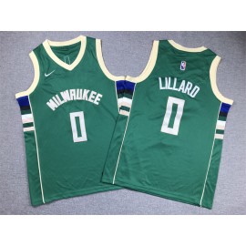 Camiseta Damian Lillard #0 Milwaukee Bucks Verde Niño