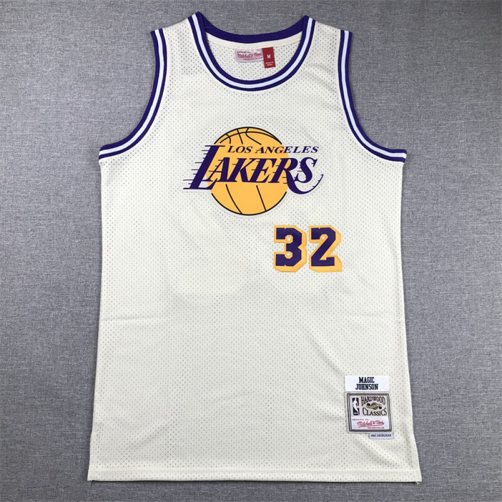 Camiseta Magic Johnson #32 Los Angeles Lakers Blanco Crema Camiseta Magic Johnson #32 Los Angeles Lakers Blanco Crema